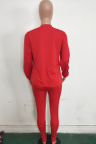 Red venetian Street Two Piece Suits Solid Patchwork pencil Long Sleeve Two-piece Pants Set