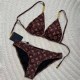 Brown Sexy Vacation Letter Patchwork Swimwears