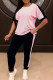 Pink Casual Patchwork Pocket O Neck Half Sleeve Two Pieces