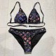 Multicolor Sexy Vacation Letter Patchwork Swimwears