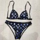 Blue Black Sexy Vacation Letter Patchwork Swimwears