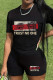 Black Casual Print Patchwork O Neck Short Sleeve Two Pieces