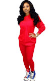 Red venetian Street Two Piece Suits Solid Patchwork pencil Long Sleeve Two-piece Pants Set