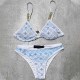 Blue White Sexy Vacation Letter Patchwork Swimwears