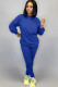 Blue venetian Street Two Piece Suits Solid Patchwork pencil Long Sleeve Two-piece Pants Set
