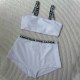 White Vacation Simplicity Letter Patchwork Swimwears