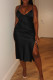 Black Casual Solid Patchwork Slit Spaghetti Strap Sling Dresses