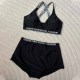 Black Vacation Simplicity Letter Patchwork Swimwears