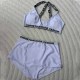White Vacation Simplicity Letter Patchwork Swimwears