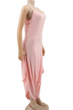 Pink Casual Solid Patchwork U Neck Harlan Jumpsuits