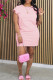 Pink Casual Solid Patchwork O Neck Sleeveless Dresses