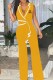 Yellow Elegant Print Patchwork V Neck Jumpsuits