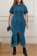 Royal Blue Street Solid Tassel Patchwork Zipper Zipper Collar Denim Plus Size Dresses