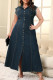 Blue Casual Solid Patchwork Pocket Buckle Turndown Collar Denim Plus Size Dresses