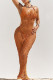 Camel Sexy Solid Bandage Hollowed Out Patchwork 3 Piece Sets