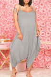 Grey Casual Solid Patchwork U Neck Harlan Jumpsuits