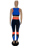 Blue Casual Sportswear Patchwork Vests Pants O Neck Sleeveless Two Pieces