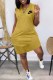 Yellow Casual Print Letter V Neck One Step Skirt Dresses