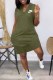 Army Green Casual Print Letter V Neck One Step Skirt Dresses