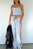 Light Gray Street Patchwork Draw String Backless Contrast Spaghetti Strap Sleeveless Two Pieces