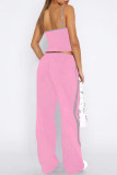 Pink Street Patchwork Draw String Backless Contrast Spaghetti Strap Sleeveless Two Pieces