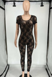 White Sexy Solid Lace Hollowed Out Patchwork See-through U Neck Skinny Jumpsuits