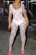 White Sexy Solid Lace Hollowed Out Patchwork See-through U Neck Skinny Jumpsuits