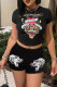 Black Street Print Patchwork O Neck Short Sleeve Two Pieces