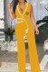 Yellow Work Elegant Print Patchwork Letter V Neck Jumpsuits