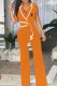 Orange Work Elegant Print Patchwork Letter V Neck Jumpsuits