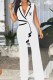 White Work Elegant Print Patchwork Letter V Neck Jumpsuits