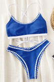 Blue Sportswear Print Patchwork Swimwears(With Paddings)