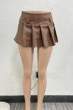 Dark Brown Sexy Solid Patchwork Zipper Pleated Boot Cut High Waist Speaker Solid Color Bottoms