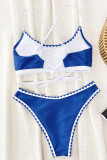 Blue Sportswear Print Patchwork Swimwears(With Paddings)