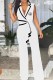 White Work Elegant Print Patchwork Letter V Neck Jumpsuits