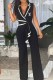 Black Work Elegant Print Patchwork Letter V Neck Jumpsuits