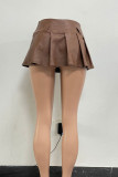 Dark Brown Sexy Solid Patchwork Zipper Pleated Boot Cut High Waist Speaker Solid Color Bottoms