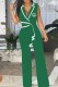 Green Work Elegant Print Patchwork Letter V Neck Jumpsuits