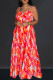 Red Elegant Print Bandage Patchwork Backless Spaghetti Strap Loose Jumpsuits