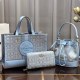 Blue Casual Street Letter Patchwork Draw String Zipper Bags