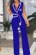 Blue Work Elegant Print Patchwork Letter V Neck Jumpsuits