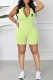 Green Yellow Casual Street Print Letter Zipper Collar Rompers