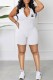 White Casual Street Print Letter Zipper Collar Rompers
