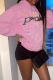Pink Street Print Letter Hooded Collar Tops