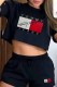 Black Casual Print Letter O Neck Short Sleeve Two Pieces