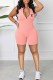 Peach Casual Street Print Letter Zipper Collar Rompers