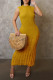 Yellow Street Solid Ripped Patchwork O Neck Beach Dresses