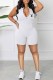 White Casual Street Print Letter Zipper Collar Rompers