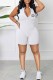 White Casual Street Print Letter Zipper Collar Rompers