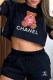 Black Casual Character Print Letter O Neck Sleeveless Two Pieces